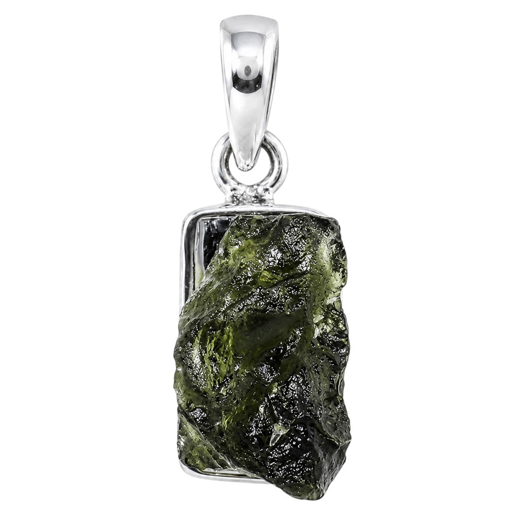 Moldavite Rough 925 Sterling Silver Pendant Necklace Jewelry SP01060