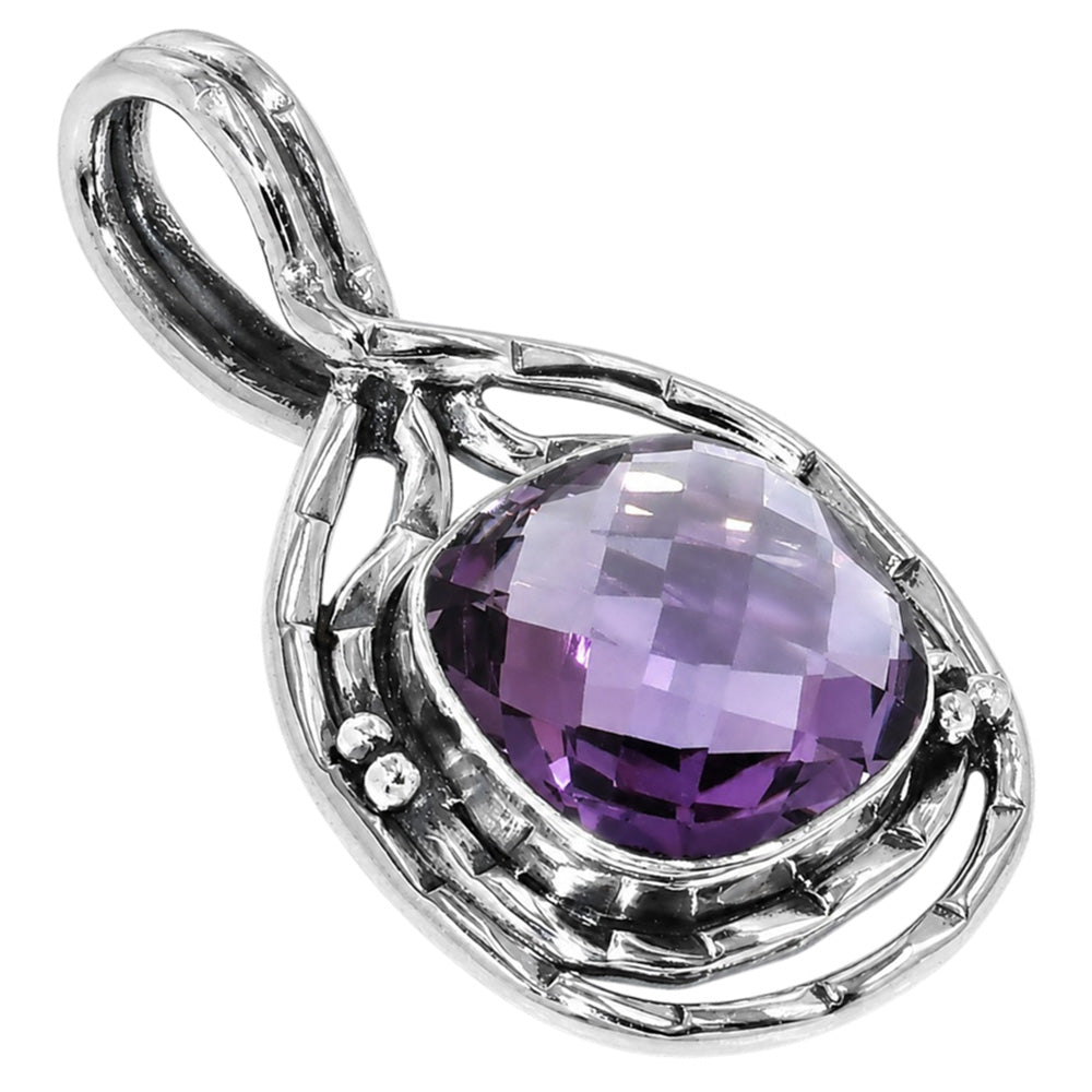 Amethyst Checker Briolette 925 Sterling Silver Pendant Necklace Jewelry SP01061