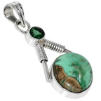 Utah Variscite and Green Tourmaline 925 Sterling Silver Pendant Necklace Jewelry SP01062