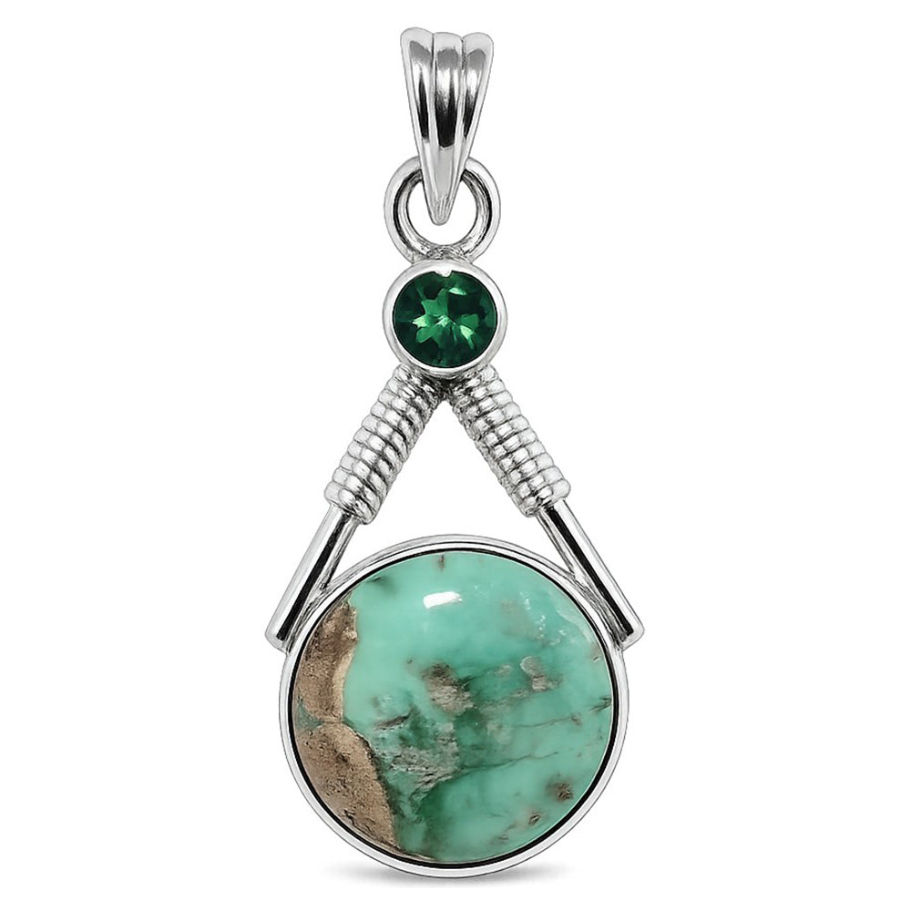 Utah Variscite and Green Tourmaline 925 Sterling Silver Pendant Necklace Jewelry SP01062