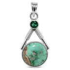 Utah Variscite and Green Tourmaline 925 Sterling Silver Pendant Necklace Jewelry SP01062