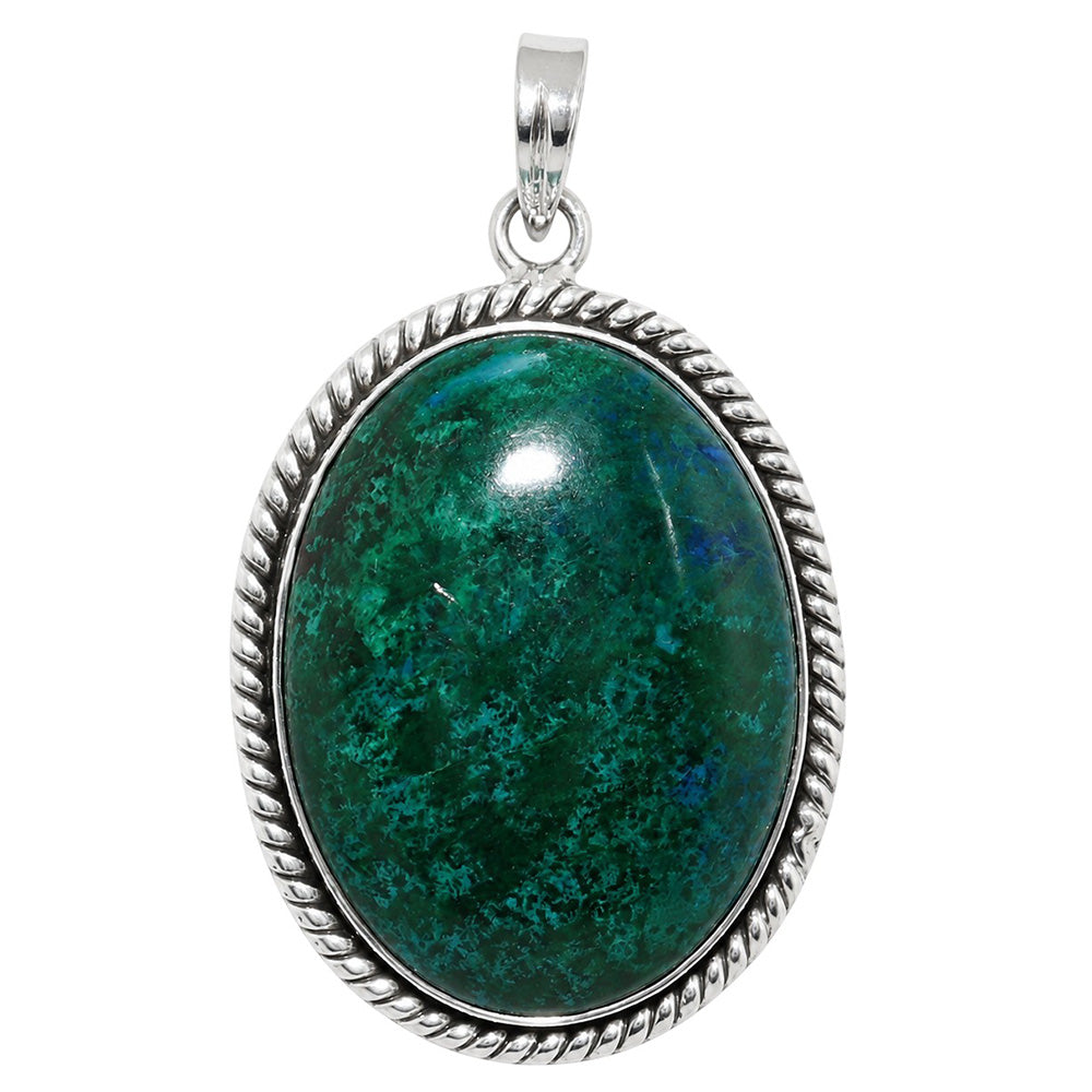 Azurite Chrysocolla 925 Sterling Silver Pendant Necklace Jewelry SP01063
