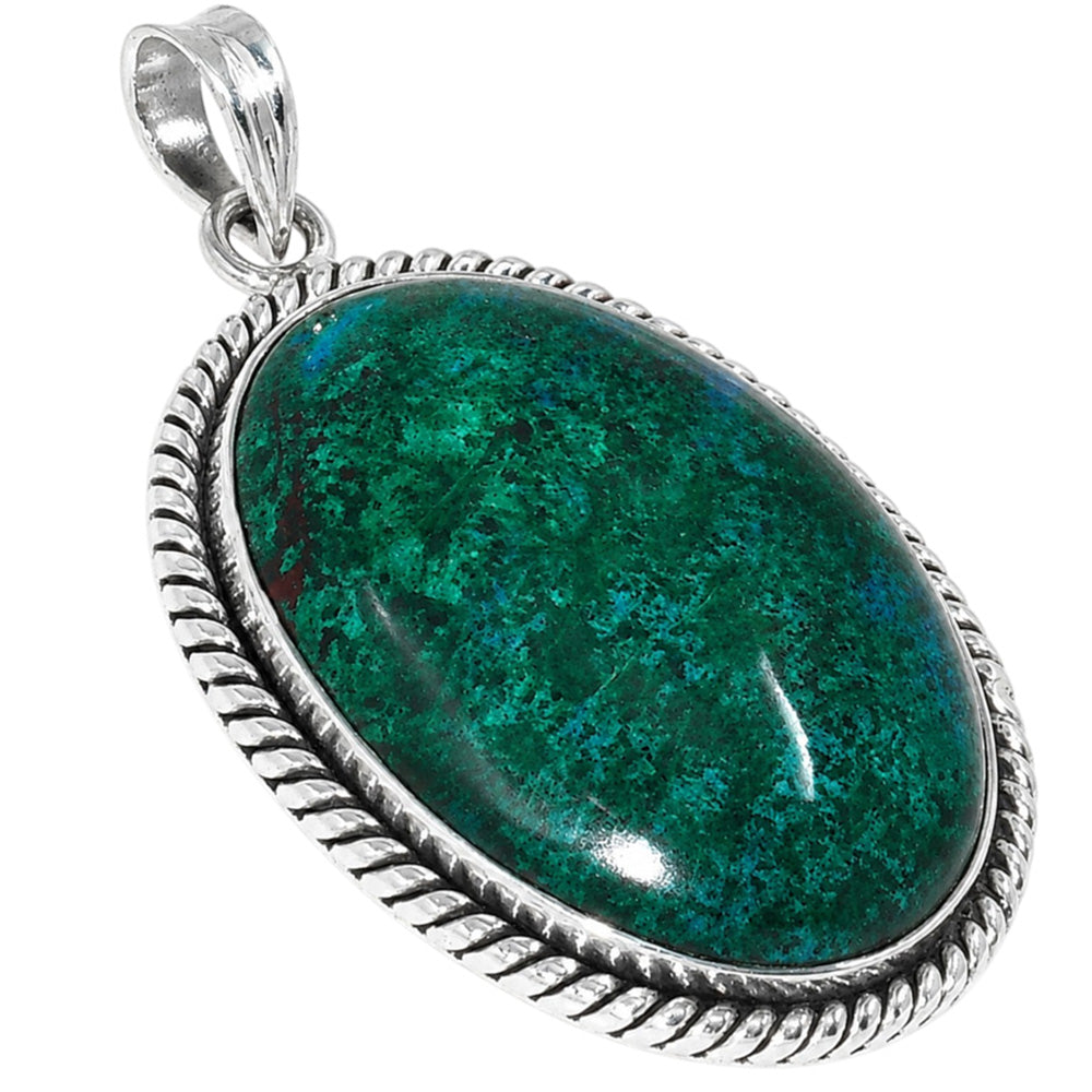 Azurite Chrysocolla 925 Sterling Silver Pendant Necklace Jewelry SP01063