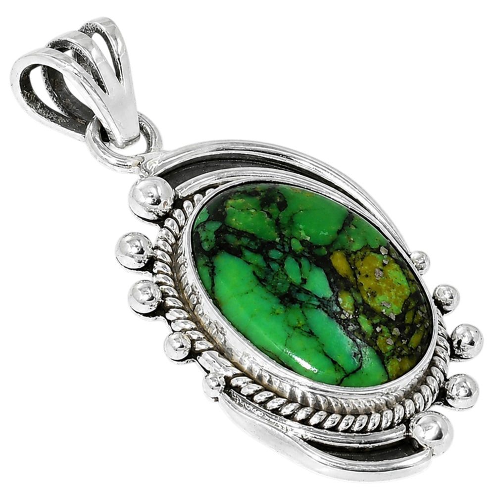 Green Matrix Turquoise 925 Sterling Silver Pendant Necklace Jewelry SP01064