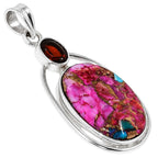 Kingman Pink Dahlia Turquoise and Hessonite Garnet 925 Sterling Silver Pendant Necklace Jewelry SP01065