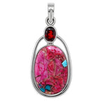 Kingman Pink Dahlia Turquoise and Hessonite Garnet 925 Sterling Silver Pendant Necklace Jewelry SP01065