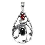 Black onyx and Hessonite Garnet 925 Sterling Silver Pendant Necklace Jewelry SP01068