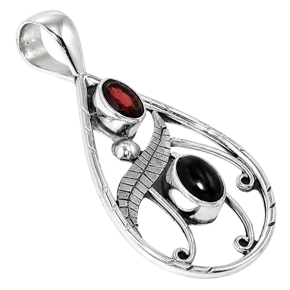 Black onyx and Hessonite Garnet 925 Sterling Silver Pendant Necklace Jewelry SP01068