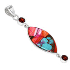 Kingman Orange Dahlia Turquoise and Hessonite Garnet 925 Sterling Silver Pendant Necklace Jewelry SP01070