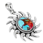 Sun - Kingman Orange Dahlia Turquoise 925 Sterling Silver Pendant Necklace Jewelry SP01072