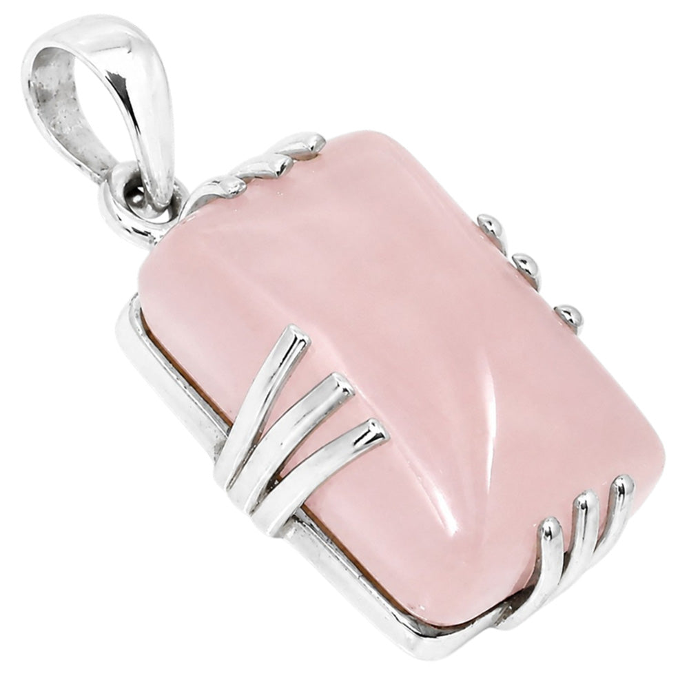 Rose Quartz 925 Sterling Silver Pendant Necklace Jewelry SP01073