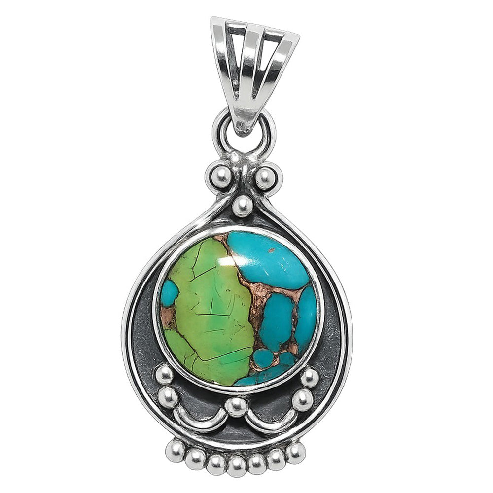 Blue Turquoise In Green Mohave 925 Sterling Silver Pendant Necklace Jewelry SP01079