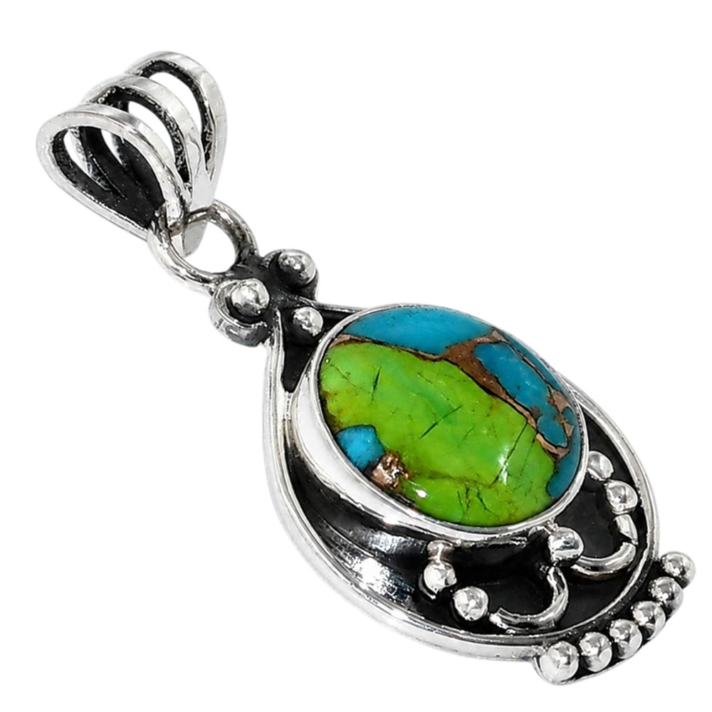 Blue Turquoise In Green Mohave 925 Sterling Silver Pendant Necklace Jewelry SP01079