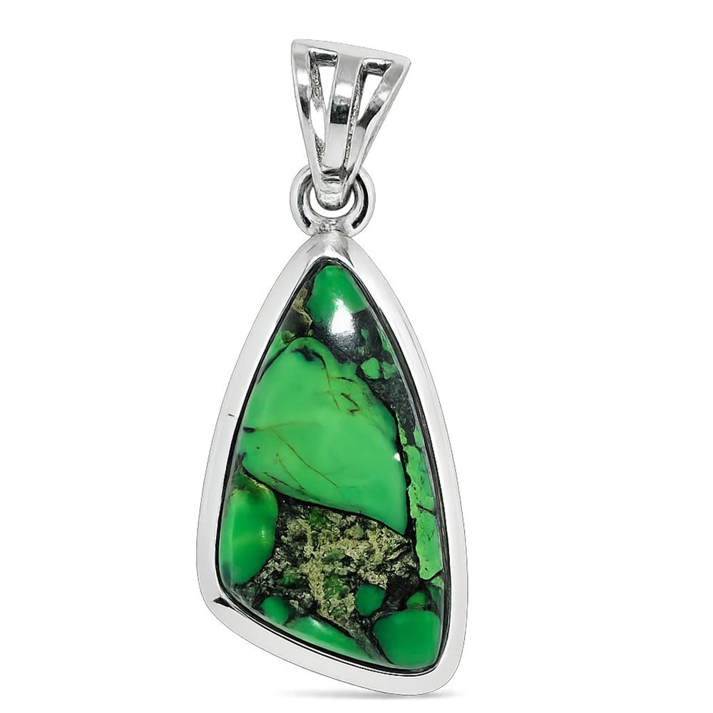 Green Matrix Turquoise 925 Sterling Silver Pendant Necklace Jewelry SP01083