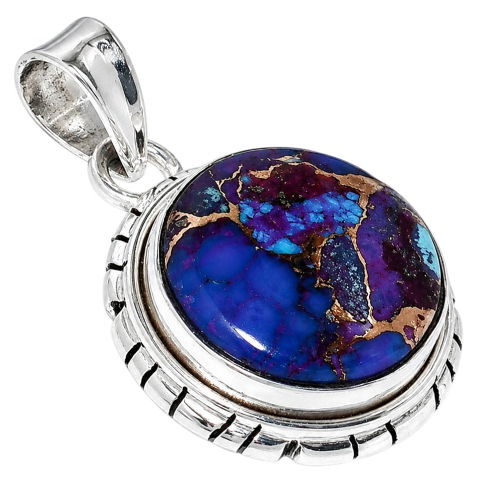 Kingman Purple Dahlia Turquoise 925 Sterling Silver Pendant Necklace Jewelry SP01084