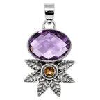 Amethyst Checker Briolette and Citrine 925 Sterling Silver Pendant Necklace Jewelry SP01085