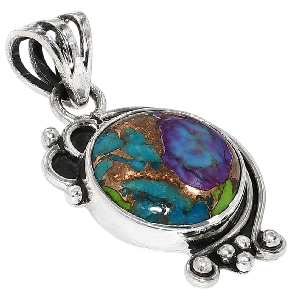 Multi Copper Turquoise 925 Sterling Silver Pendant Necklace Jewelry SP01088