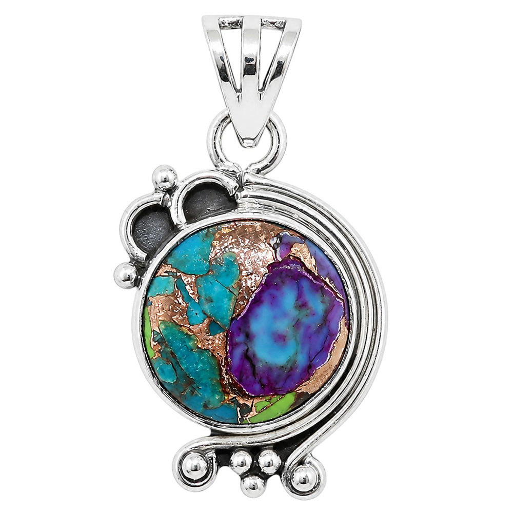 Multi Copper Turquoise 925 Sterling Silver Pendant Necklace Jewelry SP01088