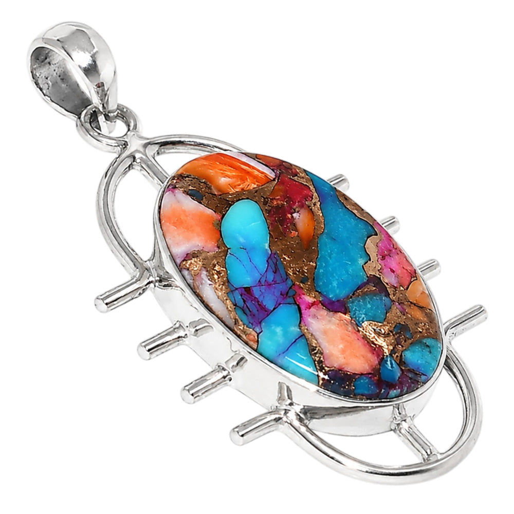 Kingman Orange Dahlia Turquoise 925 Sterling Silver Pendant Necklace Jewelry SP01090