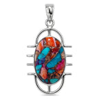 Kingman Orange Dahlia Turquoise 925 Sterling Silver Pendant Necklace Jewelry SP01090
