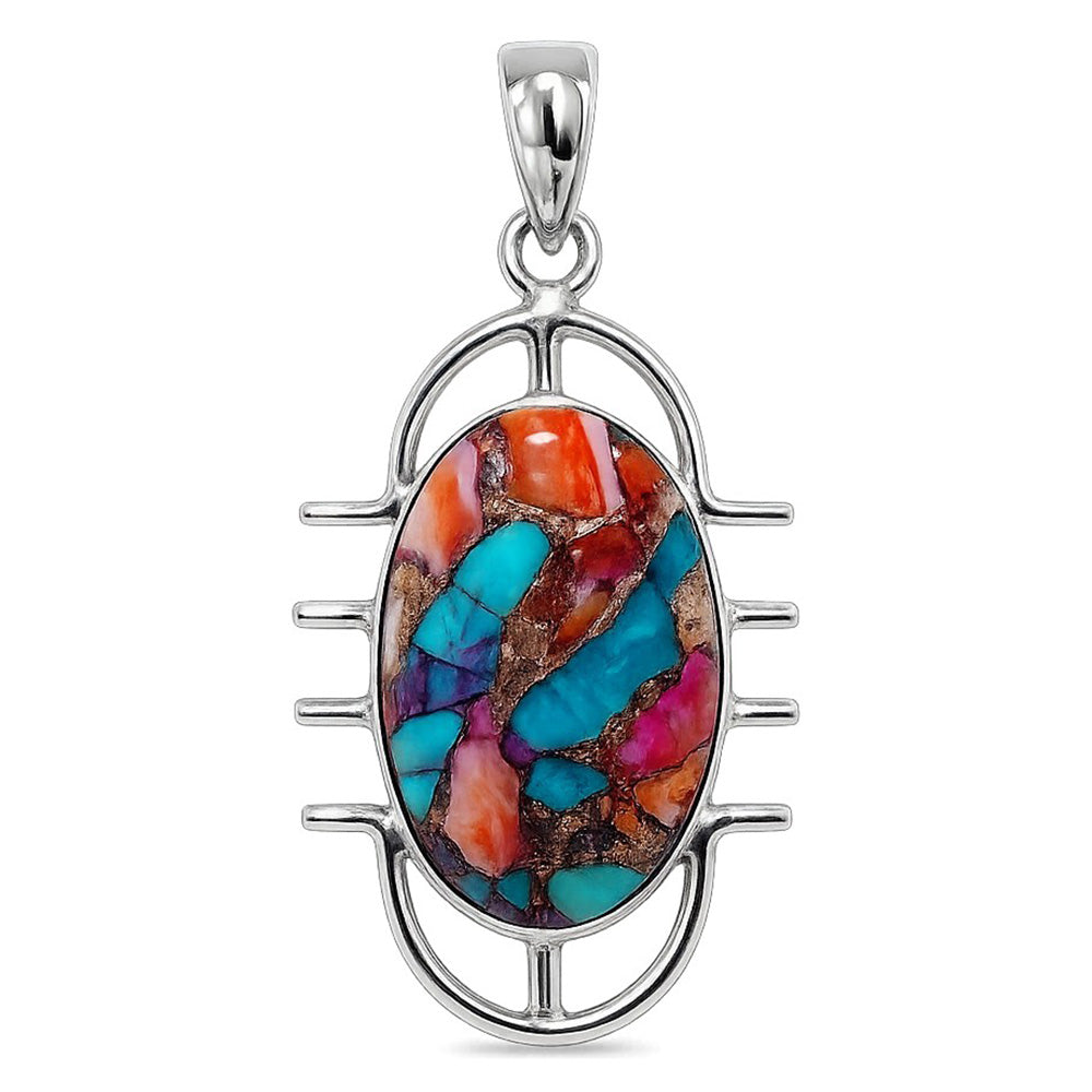 Kingman Orange Dahlia Turquoise 925 Sterling Silver Pendant Necklace Jewelry SP01090