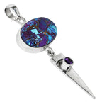 Kingman Purple Dahlia Turquoise and Amethyst 925 Sterling Silver Pendant Necklace Jewelry SP01091