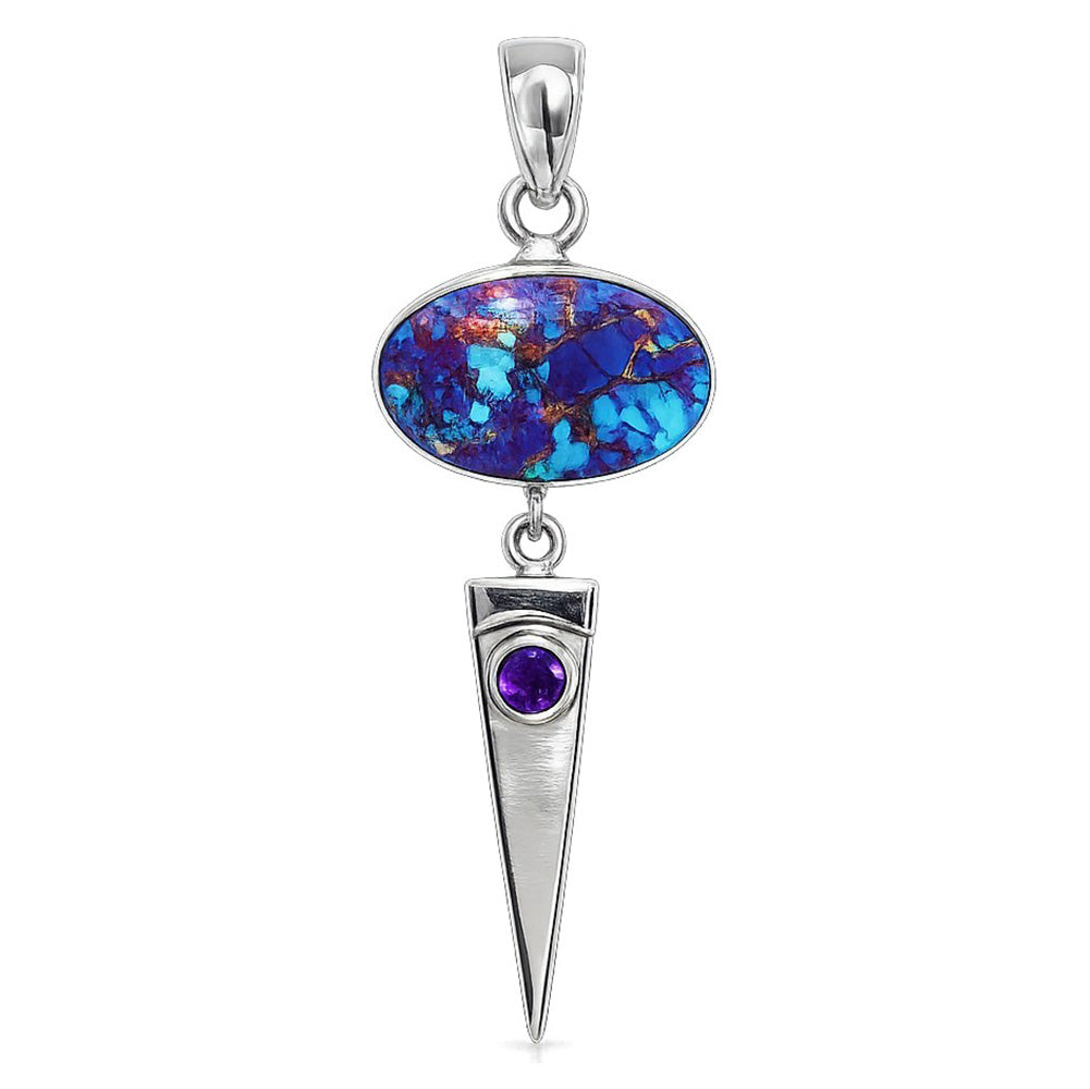 Kingman Purple Dahlia Turquoise and Amethyst 925 Sterling Silver Pendant Necklace Jewelry SP01091