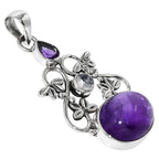 Amethyst Cab and Rainbow Moonstone 925 Sterling Silver Pendant Necklace Jewelry SP01093
