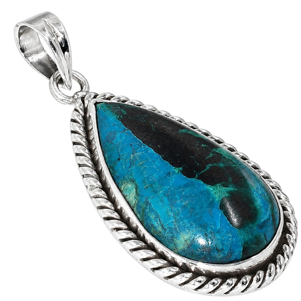 Azurite Chrysocolla 925 Sterling Silver Pendant Necklace Jewelry SP01096