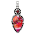 Kingman Orange Dahlia Turquoise and Hessonite Garnet 925 Sterling Silver Pendant Necklace Jewelry SP01097