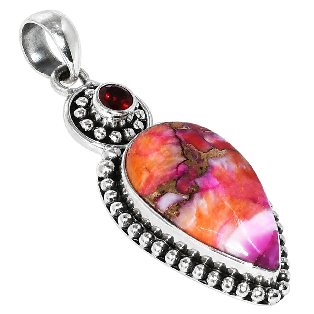 Kingman Orange Dahlia Turquoise and Hessonite Garnet 925 Sterling Silver Pendant Necklace Jewelry SP01097