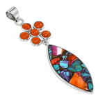 Kingman Orange Dahlia Turquoise and Carnelian 925 Sterling Silver Pendant Necklace Jewelry SP01098