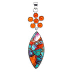 Kingman Orange Dahlia Turquoise and Carnelian 925 Sterling Silver Pendant Necklace Jewelry SP01098