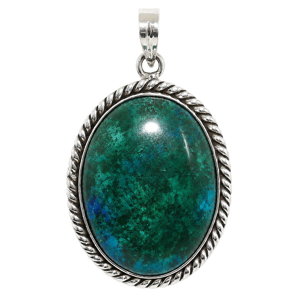 Azurite Chrysocolla 925 Sterling Silver Pendant Necklace Jewelry SP01100