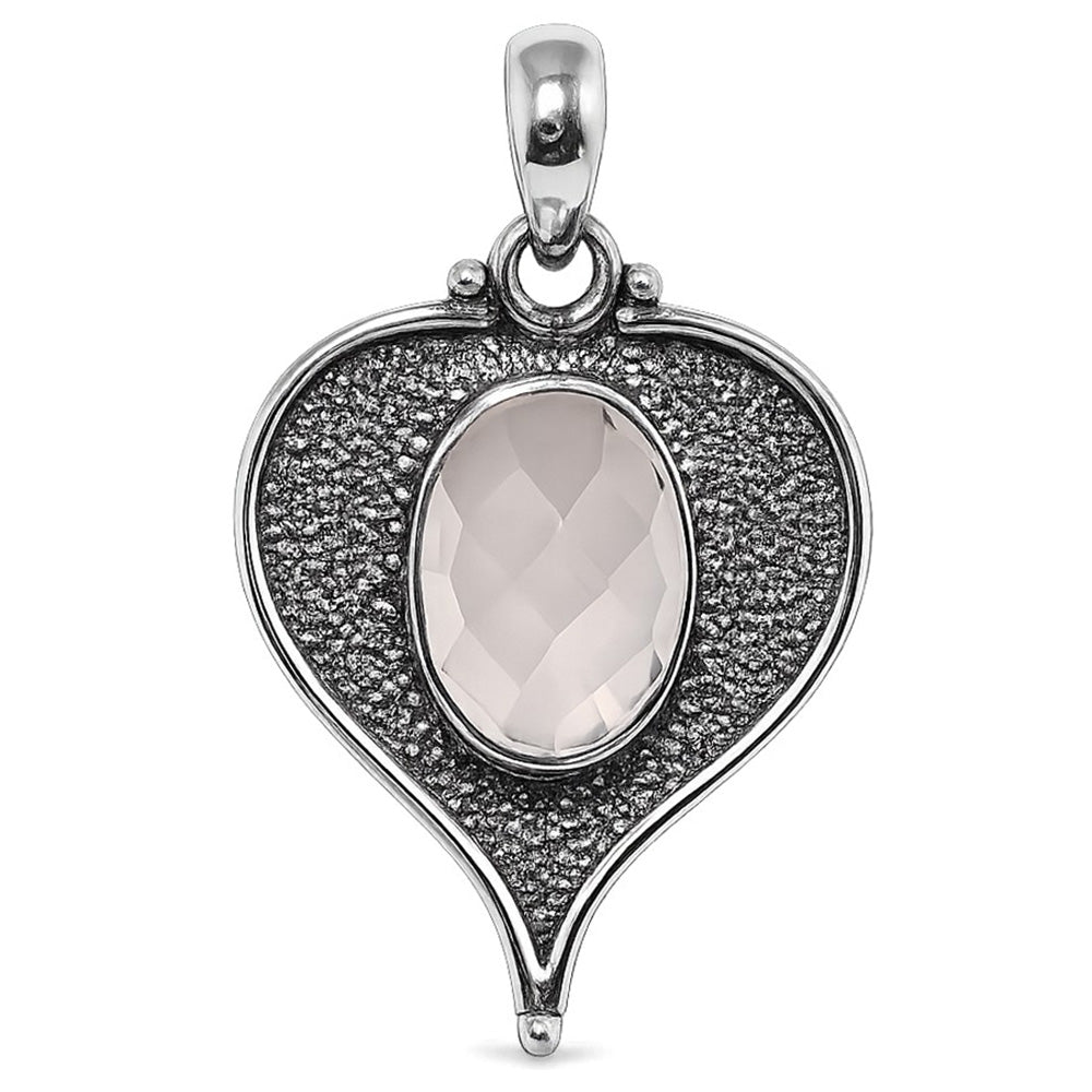 Rose Quartz Checker 925 Sterling Silver Pendant Necklace Jewelry SP01104