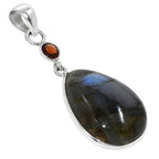 Blue Labradorite and Hessonite Garnet 925 Sterling Silver Pendant Necklace Jewelry SP01105