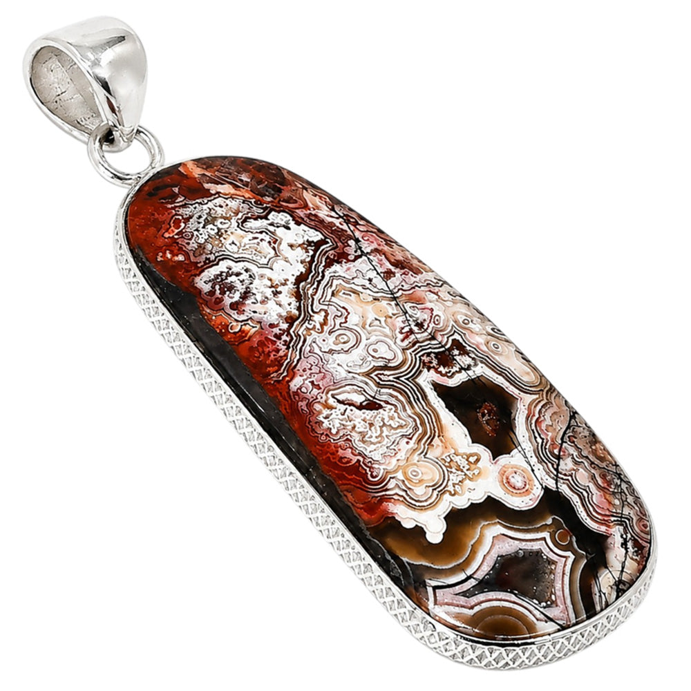 Laguna Lace Agate 925 Sterling Silver Pendant Necklace Jewelry SP01107