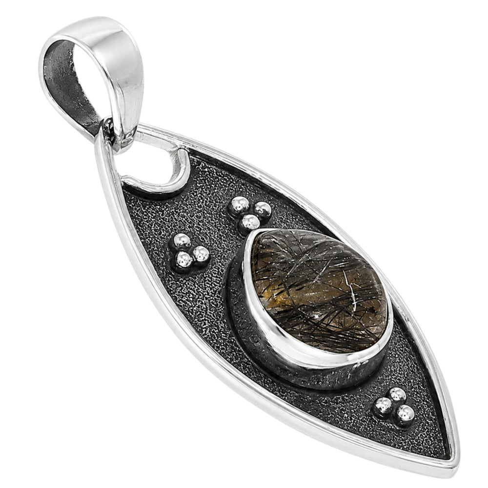 Black Tourmaline In Quartz 925 Sterling Silver Pendant Necklace Jewelry SP01109