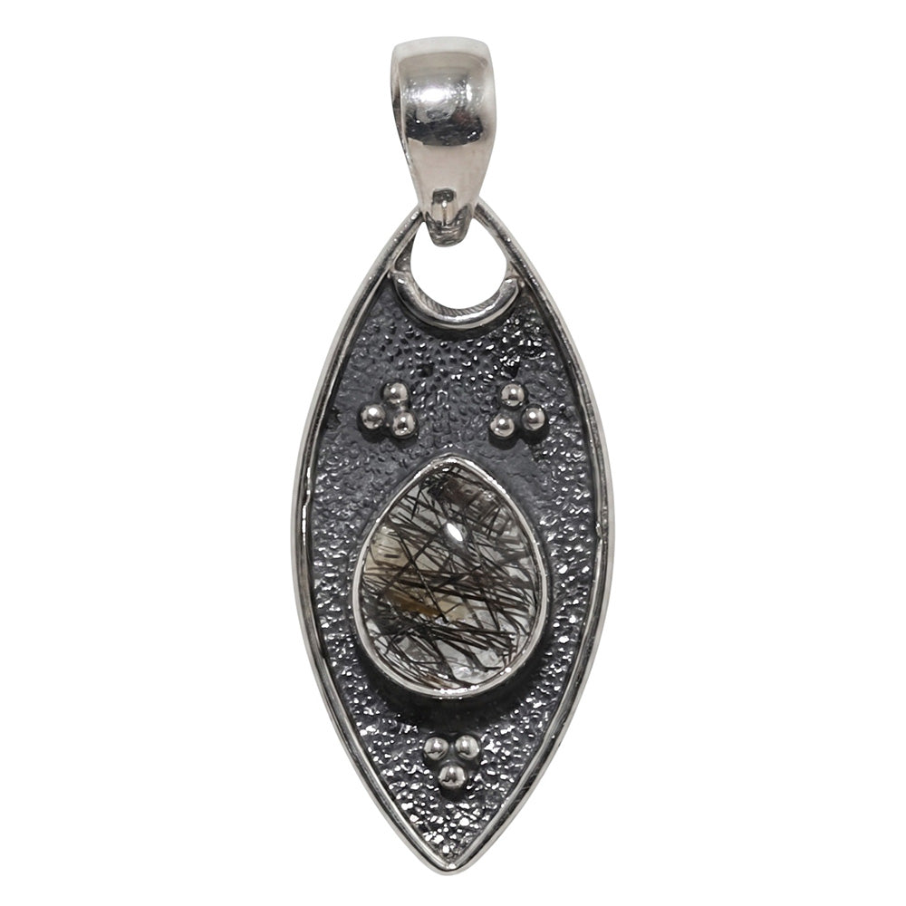 Black Tourmaline In Quartz 925 Sterling Silver Pendant Necklace Jewelry SP01109