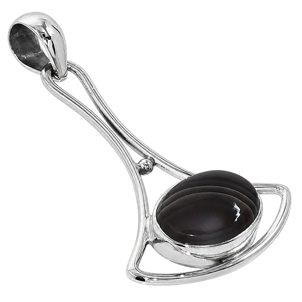 Black Botswana Agate 925 Sterling Silver Pendant Necklace Jewelry SP01119