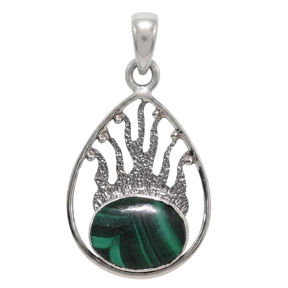 Fire Flame - Malachite Eye 925 Sterling Silver Pendant Necklace Jewelry SP01124