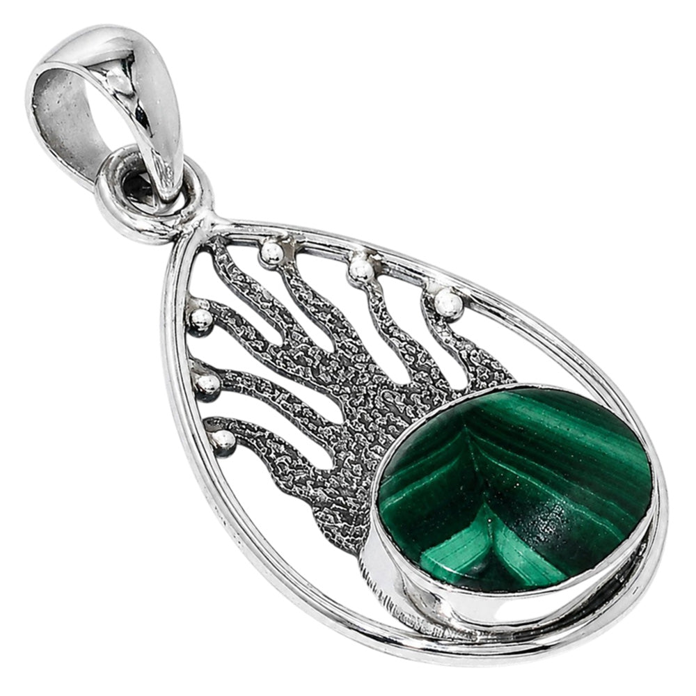 Fire Flame - Malachite Eye 925 Sterling Silver Pendant Necklace Jewelry SP01124