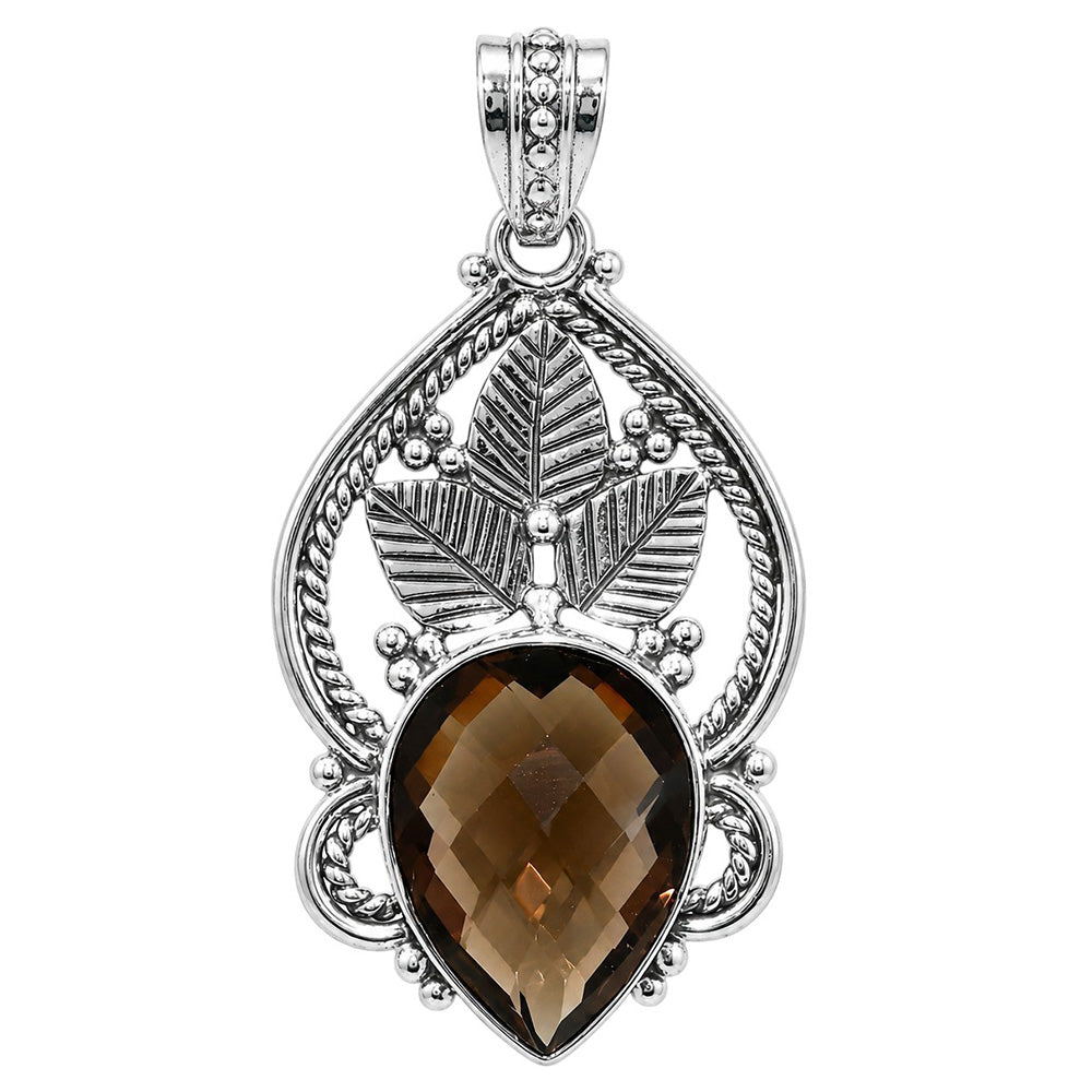 Smoky Quartz Checker Briolette 925 Sterling Silver Pendant Necklace Jewelry SP01125