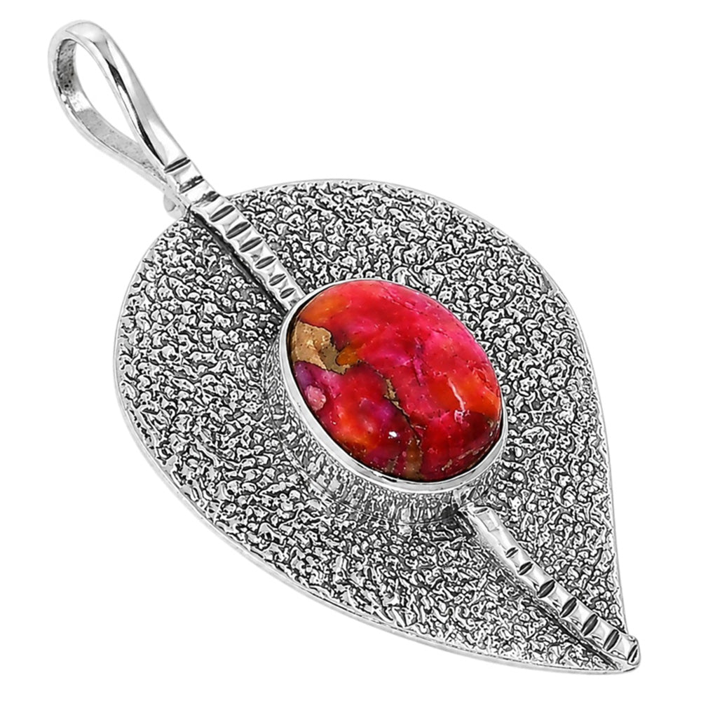 Kingman Orange Dahlia Turquoise 925 Sterling Silver Pendant Necklace Jewelry SP01128