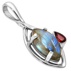 Blue Labradorite and Hessonite Garnet 925 Sterling Silver Pendant Necklace Jewelry SP01130