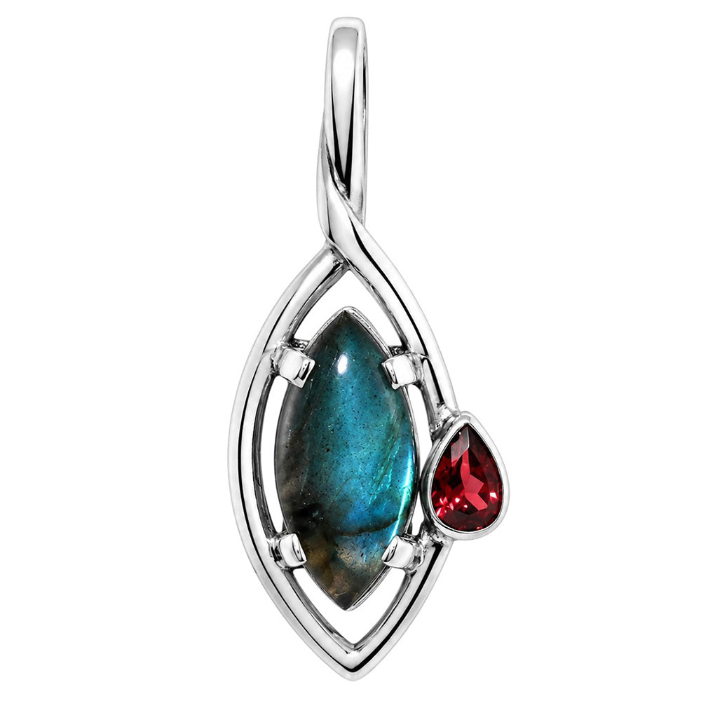 Blue Labradorite and Hessonite Garnet 925 Sterling Silver Pendant Necklace Jewelry SP01130