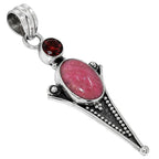 Pink Tulip Quartz and Hessonite Garnet 925 Sterling Silver Pendant Necklace Jewelry SP01131