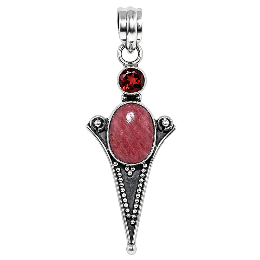 Pink Tulip Quartz and Hessonite Garnet 925 Sterling Silver Pendant Necklace Jewelry SP01131
