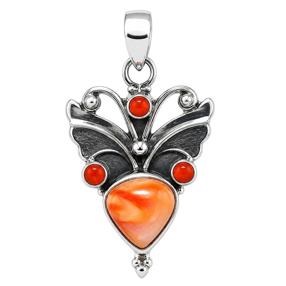 Natural Spiny Oyster Shell and Carnelian 925 Sterling Silver Pendant Necklace Jewelry SP01132