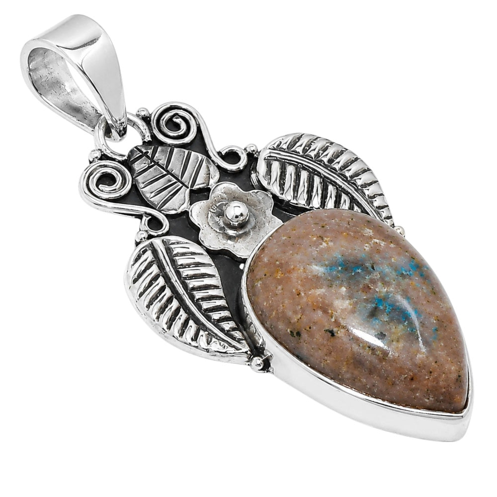 Leaf - Cavansite 925 Sterling Silver Pendant Necklace Jewelry SP01134